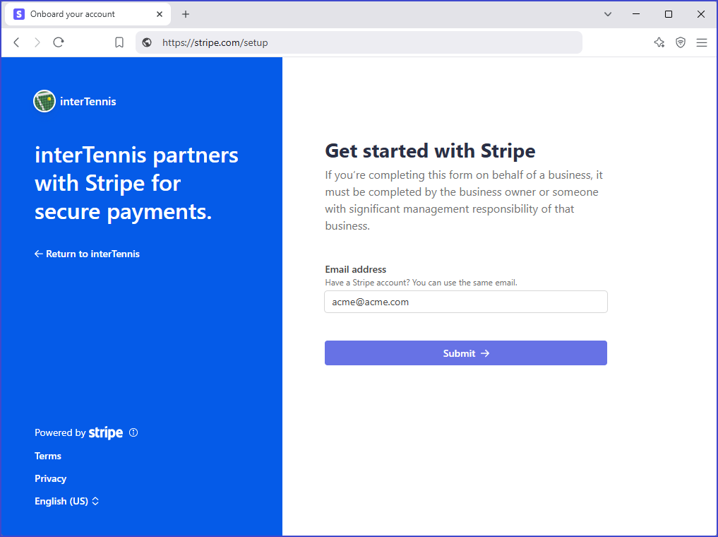 Stripe account setup welcome
